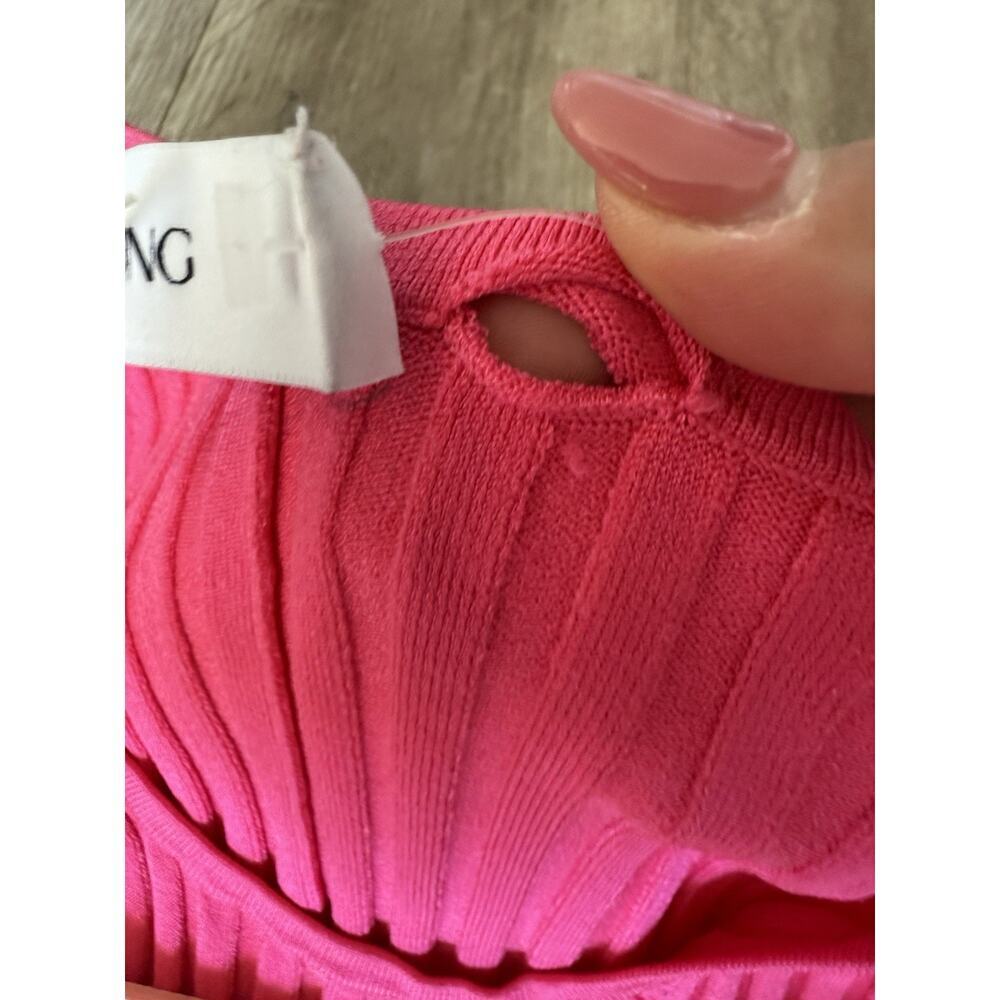 PRABAL GURUNG Striped Ribbed Bodycon Midi Dress In Pink Color Block XS - Picture 10 of 16
